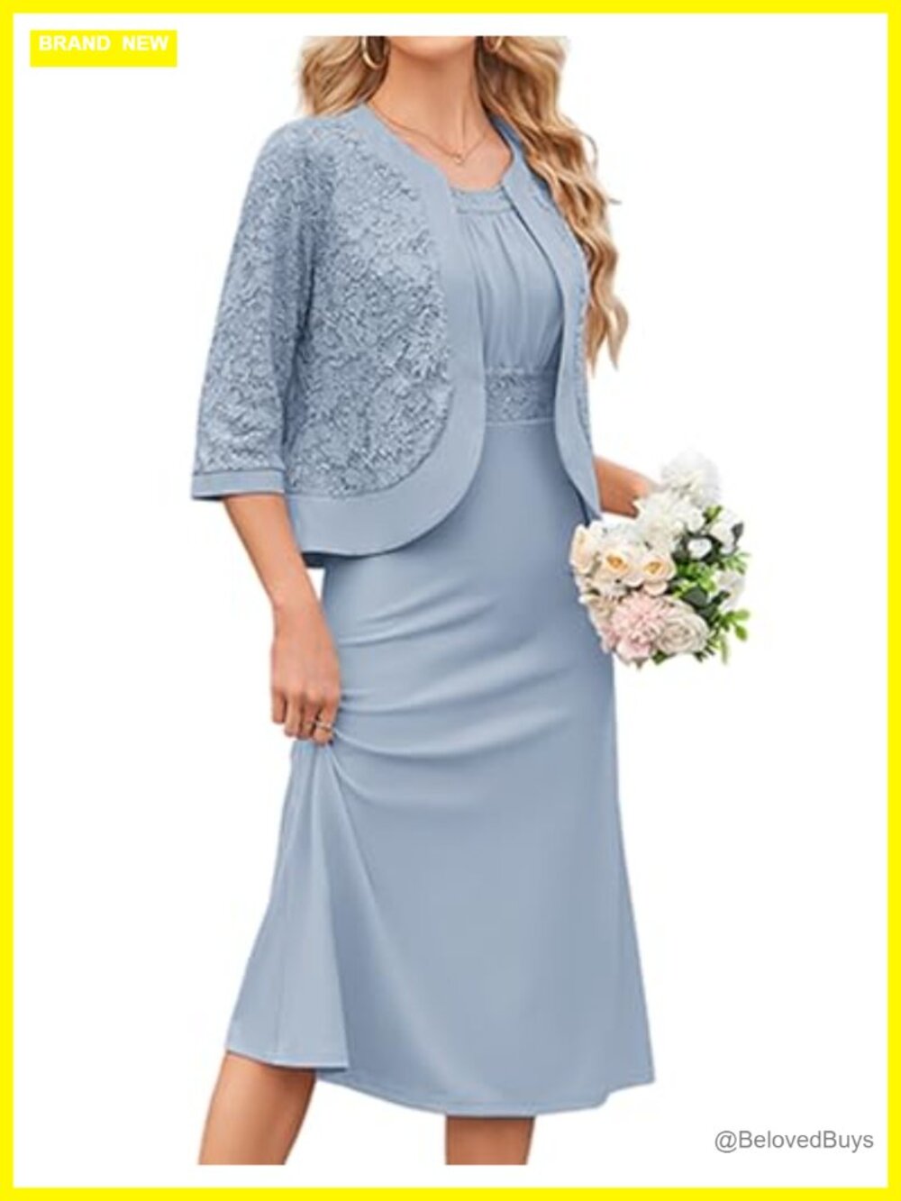 Formal Two-Piece Lace Sequin Dress Set with Cardigan Fit & Flare